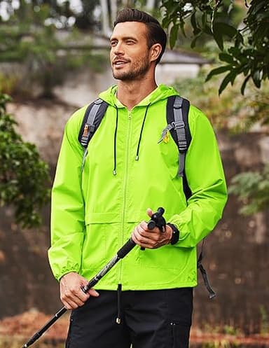 COOFANDY Men's Lightweight Cycling Rain Jacket with Hood Waterproof Foldable Pouch - Image 2