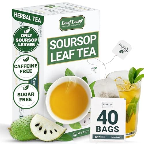 LeafLea 40 Premium Soursop Leaf Tea Bags, Pure & Natural Sour Sop Leaves, Graviola Leaves Tea, Hoja Guanabana Tea, Natural Digestion Support Herbal Tea Bags, Nutrient-Rich, No Sugar, No Caffeine - Image 1