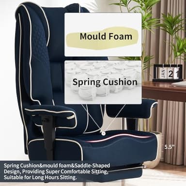 EXCEBET Big and Tall Office Chair 400lbs Wide Seat, Leather High Back Executive Office Chair with Foot Rest, Ergonomic Chairs Lumbar Support for Lower Back Pain Relief (Mesh Dark Blue) - Image 4
