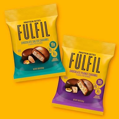 FULFIL Protein Snack Bites, Chocolate Peanut Caramel Flavored, Gluten Free with 16g Protein per serving, 7 Bites per Bag (10 Bags) - Image 5