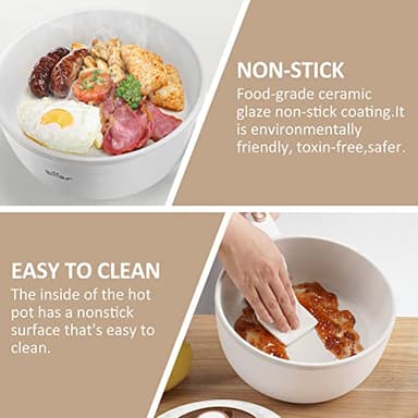 Bear Hot Pot Electric, 2L Multifunctional Portable Cooking Pot, 1000W Rapid Noodles Electric, Non-Stick Frying Pans for Steak, Egg, Ramen, Oatmeal With Dual Power Adjustment - Image 4