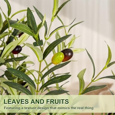VIVATREES Olive Trees Artificial Indoor, 6FT Tall Faux Olive Tree with White Tall Planter, Artificial Plants with Natural Wood Trunk and Lifelike Fruits for Home Office Decor - Image 6