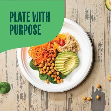 Stack Man 100% Compostable Paper Plates 10 Inch Heavy-Duty [125-Pack] Eco-Friendly White Bagasse Disposable Dinner Plates From Natural Sugarcane - 10" Biodegradable Plate (BPI-Certified) (PFAS-Free) - Image 3