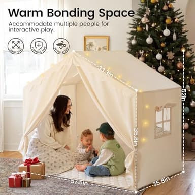 Tiny Land Kids Tent with Mat and Star Lights, Indoor Playhouse for Toddlers, 57"x36"x52" Large Reading Nook for Girls & Boys, Modern Bed Canopy for Kids Room - Image 5
