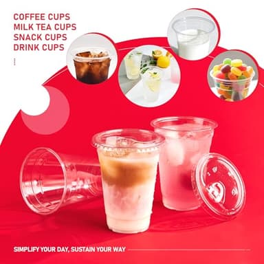 100 pack 16 oz Clear Plastic Cups with Lids, Disposable Iced Coffee Cups with Strawless Sip Lids, Drink Cup for Cold Drinks, Iced Coffee - Image 3