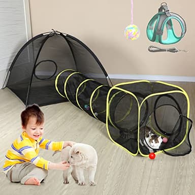 Outdoor Cat Enclosures for Indoor, Portable Mesh Tent, Outdoor pet Tunnel, Cat Playhouse with Adjustable Cat Harness and Leash for Walking, Colorful Tease Ball for Small Animals - Image 7