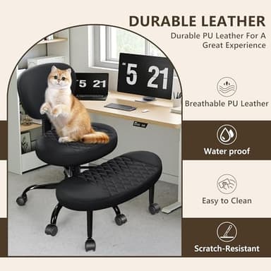 AtHope Ergonomic Cross Legged Office Chair with Wheels - Adjustable Height for Meditation, ADHD Desk & Yoga - Wide Criss Cross Design with Lumbar Support, Kneeling Chair - Black - Image 8