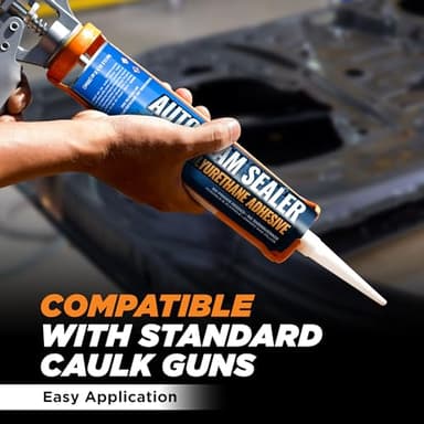 [Black] Professional Automotive Seam Sealer, Paintable Quick-Set Polyurethane Auto Body Seam Sealer for Metal Surfaces of Cars, Trucks, Etc, Includes Gloves & Tip - Black RV Roof Sealant - Image 4