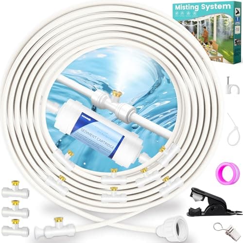 Misting System for Outside Patio 50Ft (15M), 15 Nozzles Outdoor Misting System, Backyard Water Mister Kit for Garden, Greenhouse, Umbrella, Gazebo, Trampoline - Image 1