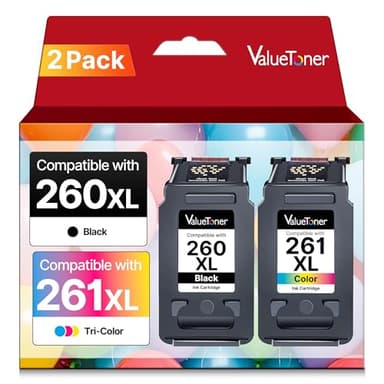 Valuetoner 260XL 261XL Ink Cartridges Combo Pack Replacement for Canon 260 and 261 Ink Cartridges PG-260 CL-261 Work with Canon PIXMA TS6420A TS6420 TR7020A TR7020 TS5320 TS6400 (1 Black, 1 Tri-Color) - Image 1