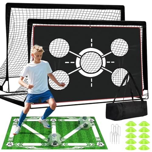 6x4 FT Kids Soccer Goals for Backyard - 2 Pack Soccer Nets Ski Skins, Portable Pop Up Goal Set Includes Training Mat, Cones, Target - Soccer Training Equipment Gift for Boys/Girls Ages 3-12