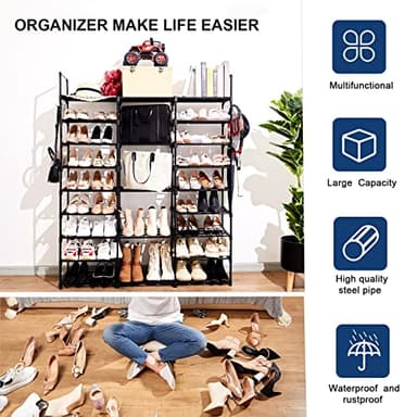 Mavivegue 9-Tier Metal Shoe Rack - Holds 50-55 Pairs, Tall Storage Shelf for Shoes, Boots, Entryway, Closet, Garage - Image 6