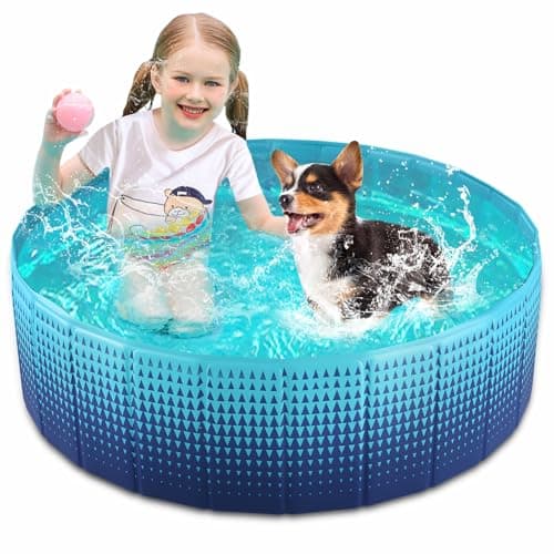 Jasonwell Foldable Dog Kiddie Pool - Hard Plastic Kids Paddling Pool Toddler Baby Swimming Pools for Backyard Collapsible Whelping Box Pet Doggie Cats Wading Pools Bathtub for Puppy Large Dogs 40In - Image 1