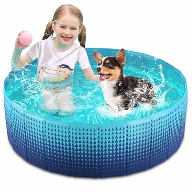 Jasonwell Foldable Dog Kiddie Pool - Hard Plastic Kids Paddling Pool Toddler Baby Swimming Pools for Backyard Collapsible Whelping Box Pet Doggie Cats Wading Pools Bathtub for Puppy Large Dogs 40In - Image 1