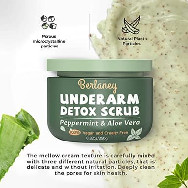 Armpit Detox Scrub 8.8 oz with Peppermint, Aloe Vera and Walnut Shell Powder, Underarm Scrub Helps on Removing Odor, Deep Cleanse & Exfoliating, also for Legs, Knee, Feet, Hands Whole Body - Image 2