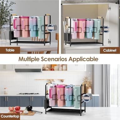 Housolution Water Bottle Organizer Drying Rack for 40 oz Tumbler with Handle, Multifunctional Cup Storage Holder Compatible with Stanley, Owala, Simple Modern and Other Brands, 8 Slots (Patented) - Image 5