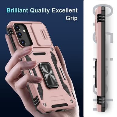 DEERLAMN Case for Samsung Galaxy A16 5G with Slide Camera Cover+Screen Protector (1 Pack), Rotated Ring Kickstand Military Grade Shockproof Protective Cover-Rose Gold - Image 7
