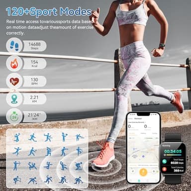 Smart Watch, 1.85" HD Smartwatch for Men Women (Answer/Make Calls), Fitness Watch with Heart Rate/Sleep/IP68 Waterproof/120+ Sports Modes, Pedometer, Android Smart Watch for Android iOS (Black) - Image 3