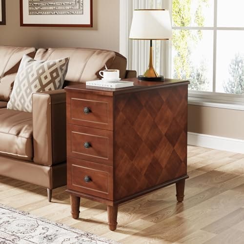 Tribesigns Solid Wood End Table, Fully Assembled Narrow Side Table with Drawers, Pre-Assembled Nightstand Slim Bedside Table for Small Spaces, Living Room, Bedroom, Brown - Image 1