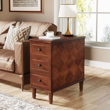 Tribesigns Solid Wood End Table, Fully Assembled Narrow Side Table with Drawers, Pre-Assembled Nightstand Slim Bedside Table for Small Spaces, Living Room, Bedroom, Brown - Image 1