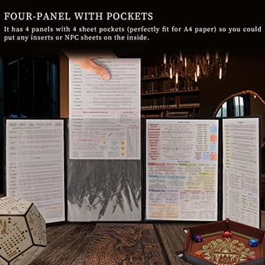 CZYY DND Dungeon Master Screen Faux Leather Embossed Dragon & Mimic, Four-Panel with Pockets DM Screen for Dungeons and Dragon, Pathfinder, D&D - Image 4