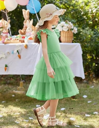 Arshiner Toddler Tutu Dress Girls Rufffle Tiered Green Saint Patrick's Princess Party Sundress for Kid 3-4 Years - Image 4
