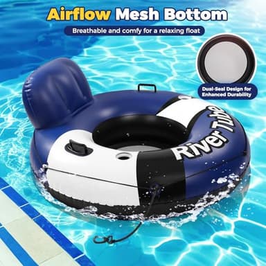 KIZJORYA 2025 New & Upgraded River Tubes for Floating Heavy Duty, Inflatable Float for Beach Lake Rafting, Fool Floats with Mesh Bottom, Cup Holder, Backrest - Image 7