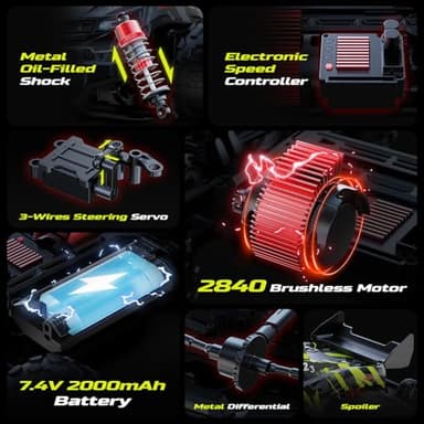 DEERC 1/14 Fast Brushless RC Car for Adults, 43 MPH High Speed 4x4 Off-Road RC Truck, Waterproof Monster Truggy, All Terrain Remote Control Drift Car for Boys 8-12, 2 Batteries, 3S Lipo Compatible - Image 6