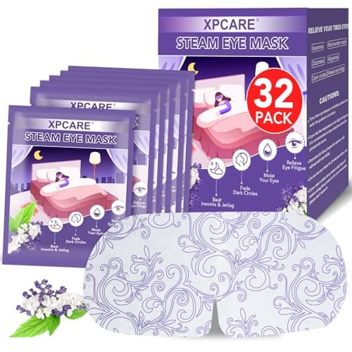 XPCARE 32 Pack Steam Eye Masks for Dry Eyes, SPA Warm Sleep Eye Mask, Disposable Heated Eye Mask for Dark Circles, Puffy Eyes, Relief Stress Eye Fatigue(Lavender) - Image 1
