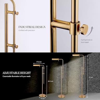 O'Bright Cedric Adjustable Pharmacy Floor Lamp - Industrial Design for Reading, Crafting, Work - 10W LED, Height 45-61 inches - Ideal for Living Room, Bedside, Office - Antique Brass (Gold) - Image 3