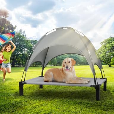 Heeyoo Elevated Dog Bed with Canopy, Outdoor Dog Bed Cot with Removable Shade Tent, Portable Raised Pet Cot Cooling Bed for Dogs and Cats, Grey - Image 7