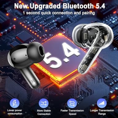 Wireless Earbuds, 2025 Bluetooth 5.4 Headphones Hi-Fi Stereo 3D Bass Ear Buds, 4 ENC Noise Cancelling Mic, 36Hrs USB-C in-Ear Earphones, IP7 Waterproof Workout Sport for Laptop Pad Android iOS, Black - Image 2