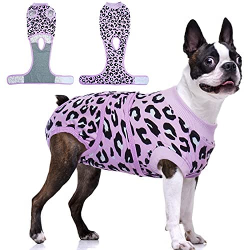 FUAMEY Recovery Suit for Dogs After Surgery,Soft Breathable Dog Bodysuit E-Collar & Cone Alternative Surgical Suit,Male Female Dog Neuter Spay Suits Anti Licking Wounds Onesie Purple Leopard L - Image 1