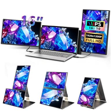 BKVOO Laptop Screen Extender 16-inch - Triple Laptop Monitor Extender Detachable FHD 1920x1200P IPS 235° Rotation Extra Portable Monitor Compatible with 13”-17” Mac Wins Dex Chrome - Image 1