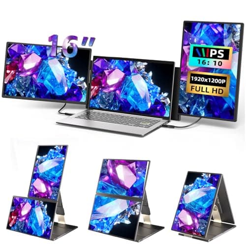 BKVOO Laptop Screen Extender 16-inch - Triple Laptop Monitor Extender Detachable FHD 1920x1200P IPS 235° Rotation Extra Portable Monitor Compatible with 13”-17” Mac Wins Dex Chrome