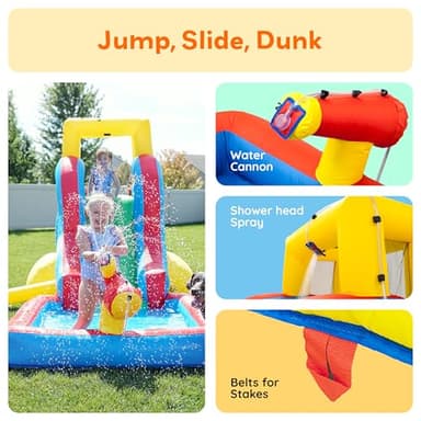 PicassoTiles KC108 Water Slide Park Inflatable Bouncing House w/Pool Area (Splash Zone), Climbing Wall, Shower Head Sprays Mounts, Water Cannon Mount and Heavy Duty GFCI ETL Certified 385W Blower - Image 5