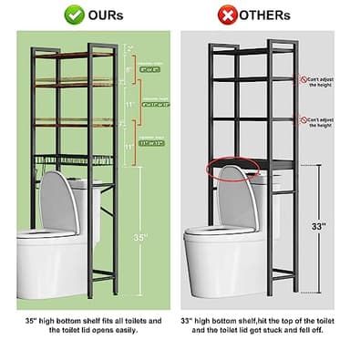 Kalrin Over-The-Toilet Storage Rack, 4-Tier Bathroom Organizer Shelf Over Toilet with Adjustable Shelf and Basket, Freestanding Space Saver Bathroom Shelves Above Toilet for Room (Vintage Brown) - Image 2