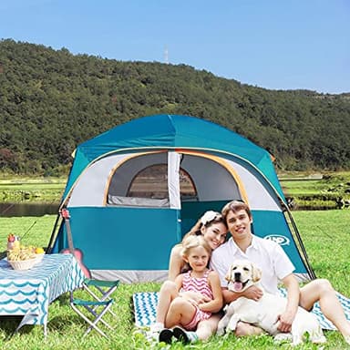 UNP Tents for Camping 6 Person Waterproof Windproof Easy Setup,Double Layer Cabin Tents with 1 Mesh Door & 5 Large Mesh Windows -10'X9'X78in(H) Blue - Image 8