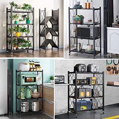 Txxplv 4-Tier Folding Shelf Storage Shelves Heavy Duty Foldable Metal Shelving Units Racks with Wheels No Assembly Required Great for Kitchen and Garage Shelf - Image 6