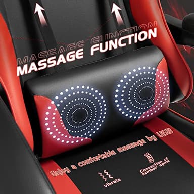 Shahoo Gaming Chair with Footrest and Massage Lumbar Support, Ergonomic Computer Chairs 360°Swivel and Height Adjustable Seat with Headrest for Office or Bedroom, Study Room, Red - Image 4