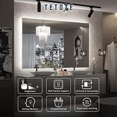 TETOTE 48 x 30 LED Backlit Bathroom Mirror with Light,3Color White/Warm/Natural,Anti-Fog Lighted Mirror,Dimmable,Vanity Mirror,Wall Mounted - Image 7