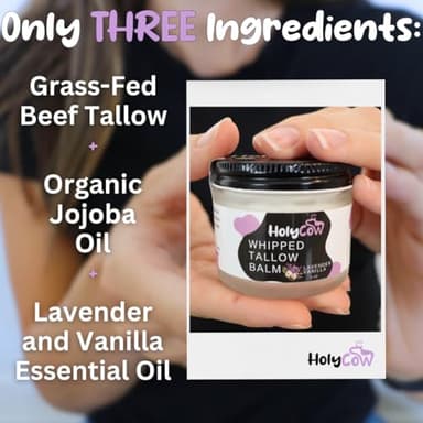 Beef Tallow For Skin - Whipped Tallow Balm with Organic Jojoba Oil, Grass Fed Beef Tallow Face Moisturizer for Eczema, Baby, Lip Balm - Lotion For Extremely Dry Skin (Lavender Vanilla) - Image 2