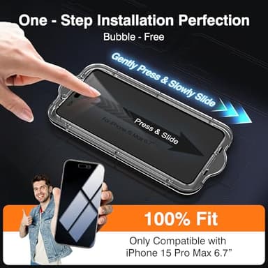 EZ-GLAZ-4 Pack iPhone 15 Pro Max Privacy Screen Protector(6.7'') With [2 Pcs Camera Lens Protector], Anti-Spy, 9H Hardness, Drop-Resistant, Case Friendly, Anti-Scratch & EZ-To-Install Tempered Glass - Image 2