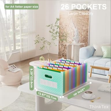 ThinkTex 26 Pockets Accordion File Organizer, Upright & Open Top, A-Z Colorful Tabs, Larger Capacity Expanding File Folder, Letter/A4 Size for School, Home and Office - Green - Image 2