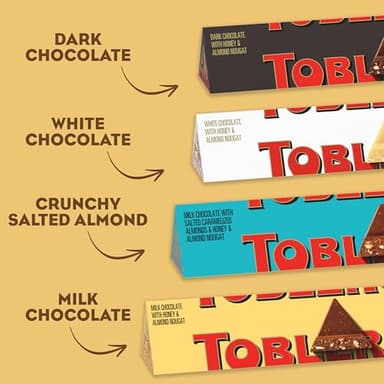 TOBLERONE Assorted Chocolate Bars Variety Pack (Milk, Dark, White, & Salted Caramelized Almonds), Bulk Chocolate, 12 - 3.52 oz Bars - Image 4