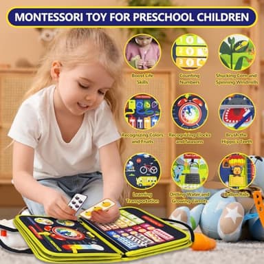 Busy Board ,Montessori Toys for Baby 3+ Year Old,Learning Toys Sensory Busy Book 12 Pages Educational Activity Basic Dress Motor Skills,Kids Travel Toy for Plane Car,Birthday Gift for Boys Girls - Image 2