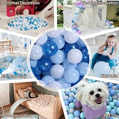 GOGOSO Ball Pit Balls for Toddler, Baby Plastic Playballs Kids Soft Pastel Pelotas Non-Toxic BPA-Free Pearl Blue+Light Blue+White 100 Balls - Image 7