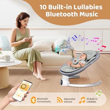 Baby Swings for Infants - Exclusive App & Bluetooth Function, Electric Baby Swing with 5 Point Harness & 5 Sway Speeds, 10 Preset Lullabies, Portable Infant Swing for Indoor/Outdoor (Light Gray) - Image 3