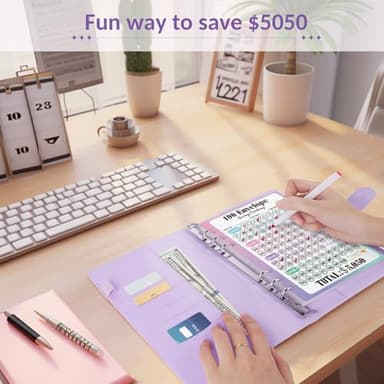 Sooez 100 Envelopes Money Saving Challenge, Savings Challenges Book with Envelopes & Challenge Tracker, Motivational Process to Save $5050, Money Saving Binder 100 Pocket Pre-numbered, Purple - Image 7