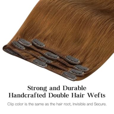 HOTBANANA Human Hair Clip in Hair Extensions, Copper 120g Clip in Hair Extensions Real Human Hair Straight Remy Hair Clip in Hair Extensions 18 Inch 7pcs - Image 6